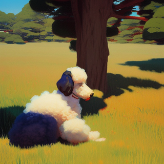 Listia Digital Collectible: Poodle lounging under the shade of the tree