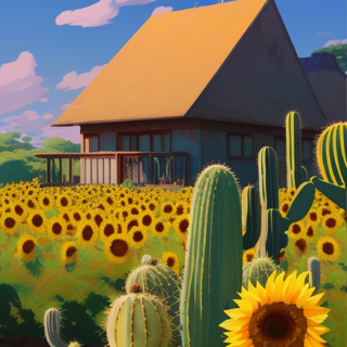 Listia Digital Collectible: Cactus & Sunflowers Around House