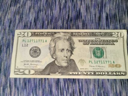 Series 2017A $20 fancy serial number (trinary) PL12711771A