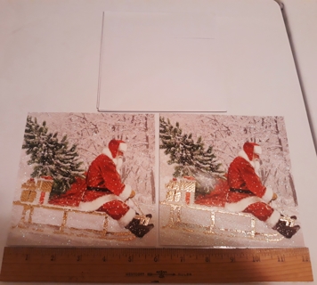 ⛄ 2 Santa Christmas Cards w/Glitter (w/Envelopes) BONUS stickers!