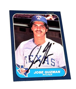 1986 Fleer #559 Jose Guzman RC Rookie Texas Rangers Baseball Card SIGNED AUTO