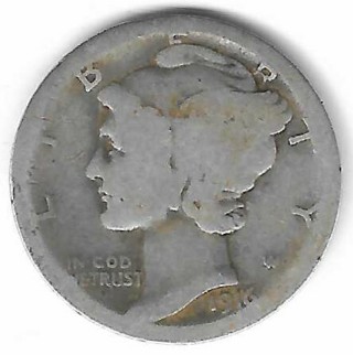 1916 Mercury Dime 90% Silver U.S. 10 Cent Coin