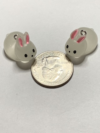 ♡BUNNIES/RABBITS~#1~WHITE~CHARMS~SET OF 2~GLOW-IN-THE-DARK~FREE SHIPPING♡