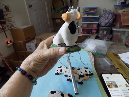 15 inch tall ceramic black and white cow windchimes cow at top & 4 below