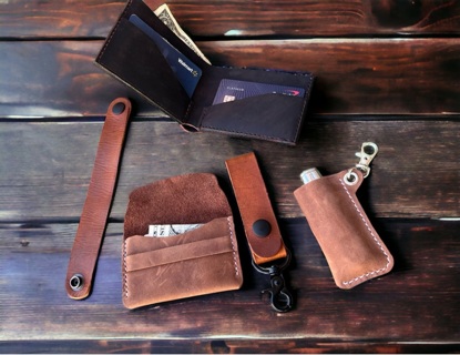 Handcrafted Leather Lot, wallet, keychain, knife pouch, wristband, and pouch