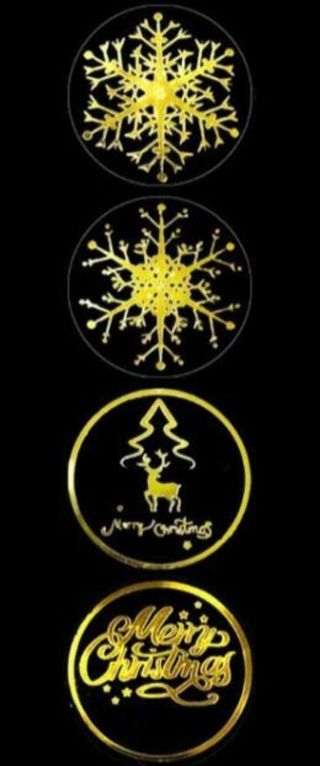 ⛄⭐NEW (4) 1" CHRISTMAS GOLD FOIL/TRANSPARENT Stickers⛄