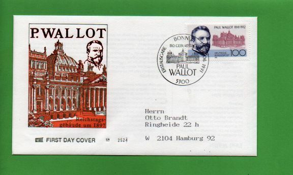 FREE: CRAZY GIN --- FDC Germany 150. birthday of P. Wallot 