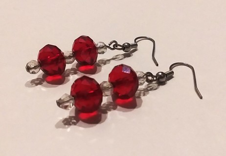 Swarovski Crystal Red and Clear Silver Tone Beaded Pierced Earrings