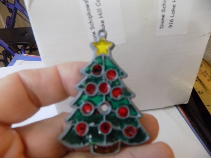 2 1/2 inch decorated tree stained glass ornament