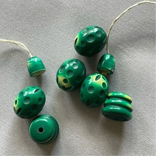 8 Extremely Rare Carved Green Beads 