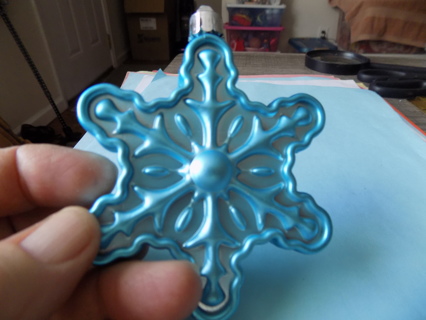 Vintage metallic blue snowflake ornament with raised lines 3 inch