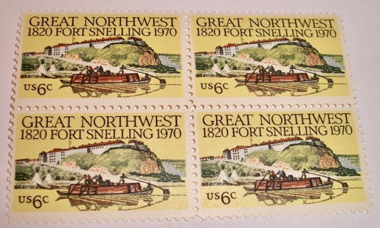 Scott #1409, Great Northwest Fort Snelling, Pane of 4 Useable 6¢ US Postage Stamps