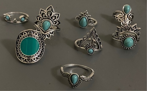 8 Blue Turquoise Colored Rings! Size 8