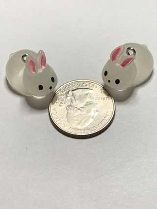 ♡BUNNIES/RABBITS~#10~WHITE~CHARMS~SET OF 2~GLOW-IN-THE-DARK~FREE SHIPPING♡