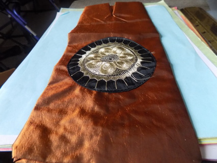 Brown Satin wine bag has embrodery textured circle design 12x 5