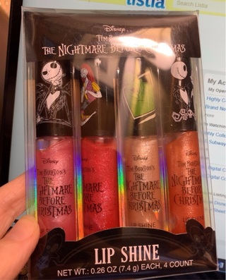 Disney The Nightmare Before Christmas Lip Shine 0.26 oz x 4 pack Great for Halloween! (㇏(•̀ᵥᵥ•́)ノ)