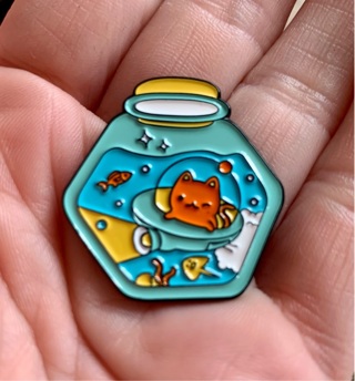 Cat Scuba Diving in Goldfish Bowl Pin