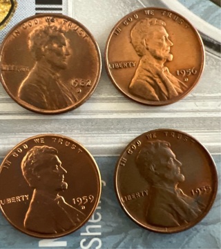 1960, 1974, 1956-D, 1959-D, 1955, 1982-D Uncirculated Red Pennies