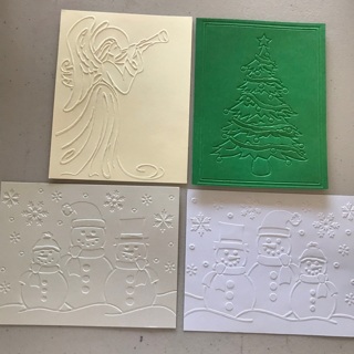 4 Embossed Christmas Card Fronts, Free Mail