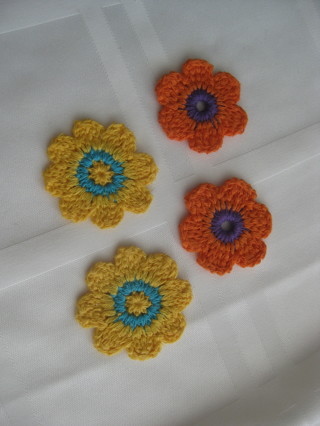 hand crochet flowers, orange & yellow,1.75"