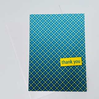 Blue & Yellow Ombre Plaid Thank You Card 