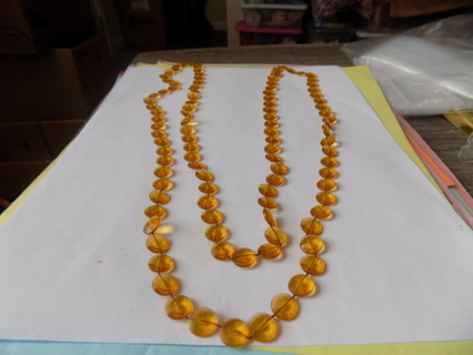 Necklace extra long flat faceted yellow beads