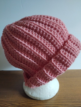 Hand Crocheted Ribbed Pink Hat