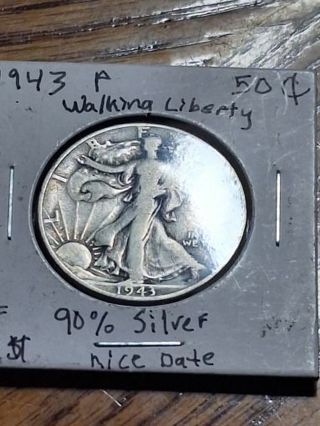 1943 P Walking Liberty Half Dollar 50 cent usa coin VF 90% Silver