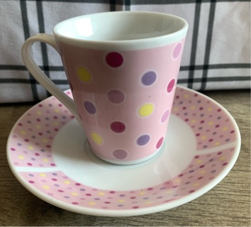Create By Just Mugs Pink Polka Dot Espresso Coffee Cup & Saucer 