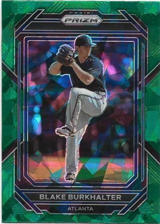 2023 PRIZM BLAKE BURKHALTER GREEN CRACKED ICE PRIZM REFRACTOR ROOKIE CARD