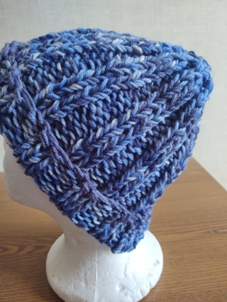 Hand Knit Blue Ombre Cuffed Hat