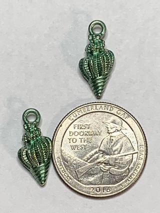 CONCH SHELL CHARMS~#1~GREEN~SET OF 2 CHARMS~FREE SHIPPING!