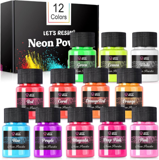 Neon Pigment Powder,12-Colors Fluorescent Powder,10g/Bottles Mica Powder for Epoxy Resin DIY Crafts