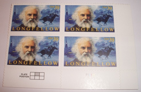 Scott #4124, Longfellow, Pane of 4 Useable 39¢ US Postage Stamps