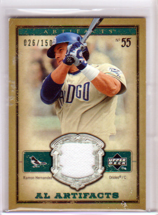 Ramon Hernandez, 2006 Upper Deck Artifacts RELIC Card #AL-RH, San Diego Padres, 026/150, (L3)
