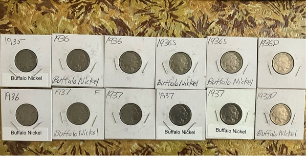 Buffalo Nickels (12) Dates 1935-1937