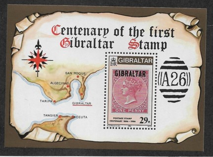 1986 Gibraltar Sc490 Centenary of 1st Gibraltar Stamp MNH S/S 