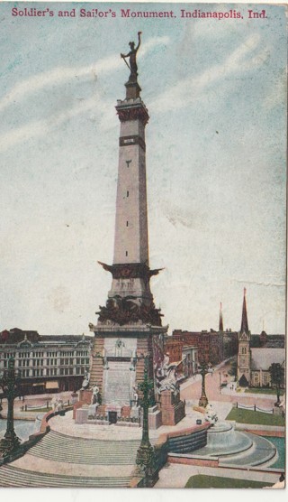 Vintage Used Postcard: (g): 1909 Soldiers and Sailors Monument, Indianapolis, IN