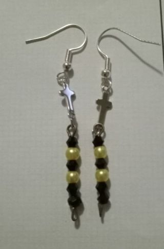 Pearl beaded cross charm dangle hook Earrings