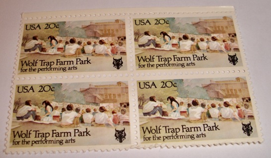 Scott #2018 Wolf Trap Farm Park, Pane of 4 Useable 20¢ US Postage Stamps