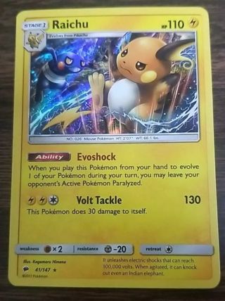 NM Rare Holo Raichu Burning Shadows Sun and moon Pokemon card