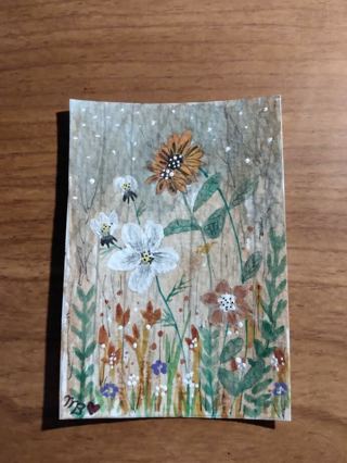 ACEO Original, Watercolor Painting 2-1/2"X 3/1/2" Little Garden by Artist Marykay Bond