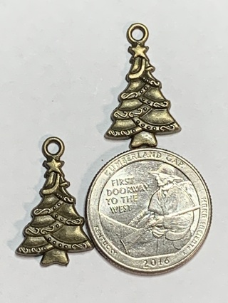 CHRISTMAS TREE CHARMS~#25~ANTIQUE BRONZE~SET OF 2 CHARMS~FREE SHIPPING!