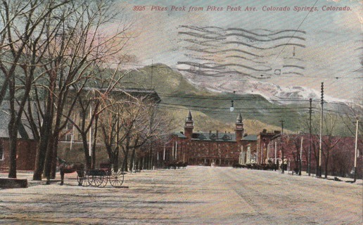 Vintage Used Postcard: (s): Pre Linen: Pikes Peak from Pikes Peak Ave, Colorado Springs, CO