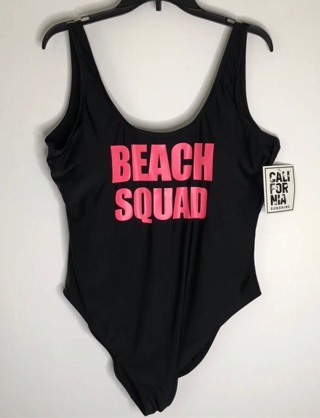 California Sunshine One Piece Swimsuit Beach Squad Black Pink NWT 1X 16 18