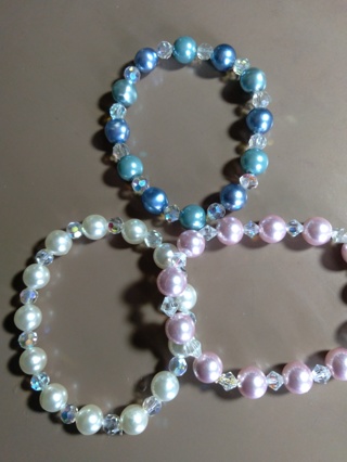 3 Three Pearl & Crystal Stretch Bracelets
