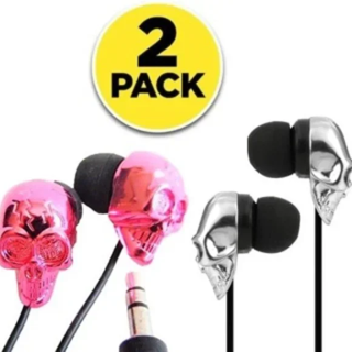 NEW (2-PACK) SKULL HEAD EARBUD HEADPHONES AUDIO CABLE AUX STEREO SOUND FREE SHIPPING