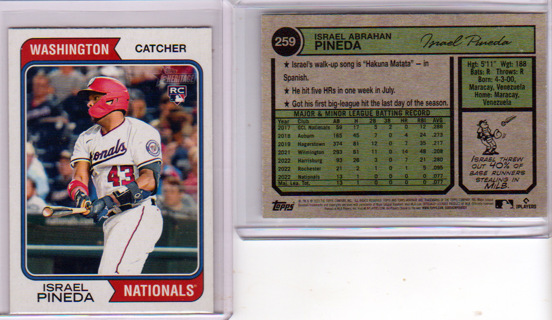 Israel Pineda, 2023 Topps Heritage ROOKIE Card #259, Washinton Nationals, (L6)