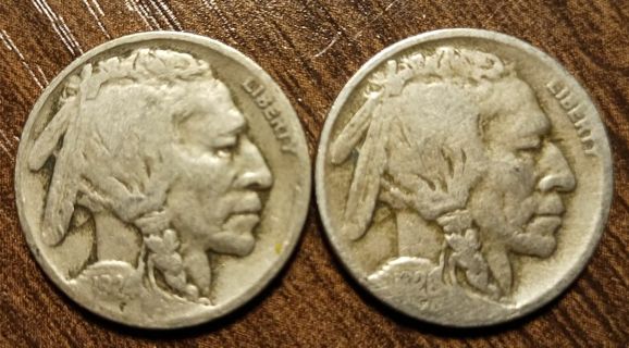 1924-D & 1926-D USA Indian Head Buffalo Nickels!
