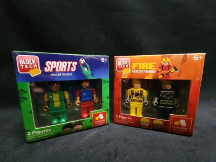 Block Tech Figures New Lot of 2 Set Pack Mini Fire Rescue/Sports Soccer Figures